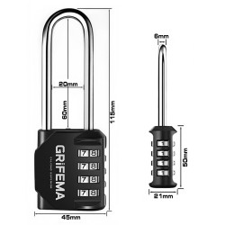 Cadenas à code 4 chiffres longue anse — zinc et acier trempé