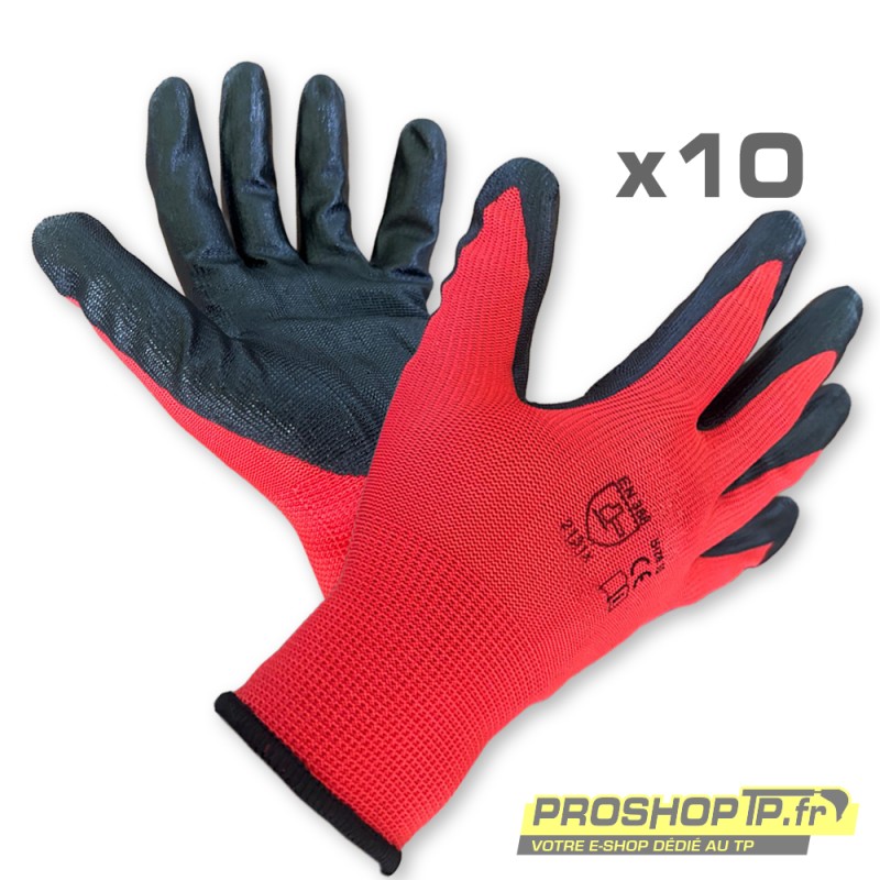 Lot de 10 paires de gants de travail latex texturé – Protection mécanique EN388 Taille 10/XL | ProshopTP