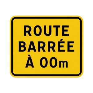 Panneau de chantier KC1 Route Barrée à 00m avec disque de distance sur pied